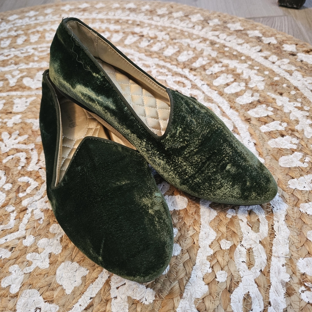 BIRDIE'S Green Velvet Women's Loafers